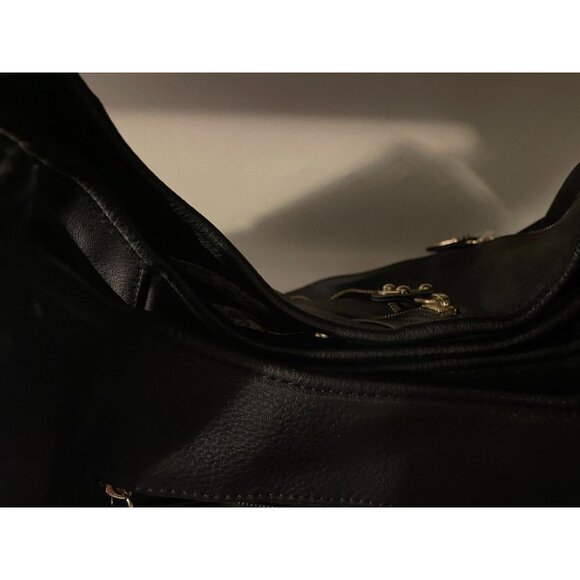 Just Fab Black Purse with Decorative Zippers, Brooklyn Bridge Purse 16" x 10"  L - Picture 8 of 11